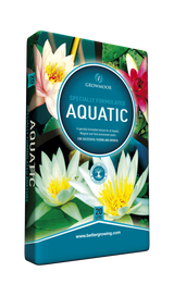Growmoor aquatic plant packaging with images of water lilies on a white background