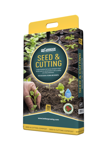 Package of Gravimor Seed & Cutting Compost with gardening imagery on a white background