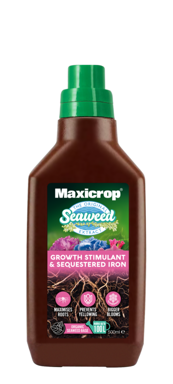 Maxicrop seaweed growth stimulant bottle on a white background