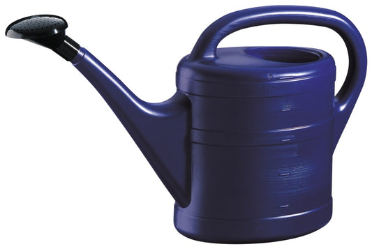Dark blue plastic watering can with large handle and black rose head | 10 Litre garden watering equipment UK