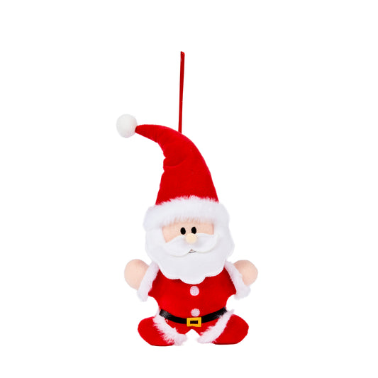 Plush Santa Claus ornament on a white background