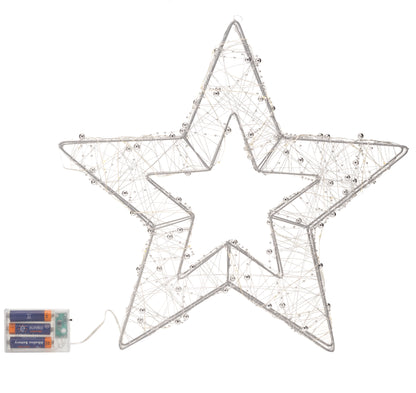 Star-shaped decorative light with battery pack on a white background