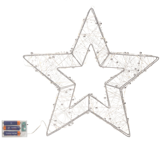 Star-shaped decorative light with battery pack on a white background