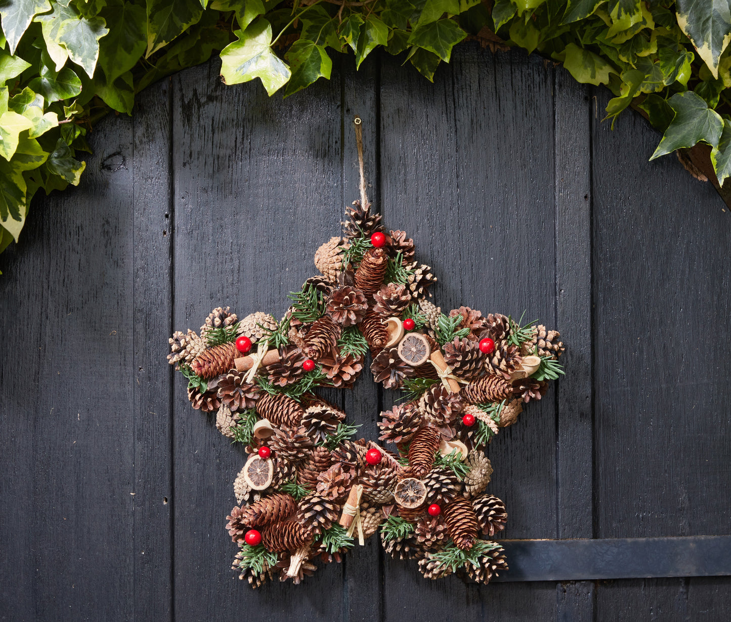 WiterSpice Star Wreath on a black door
