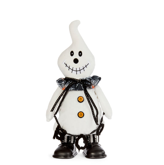 Halloween-themed ghost figurine with a bow tie on a white background
