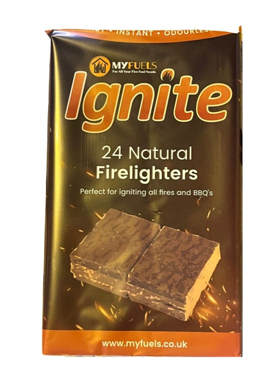 MyFuels Ignite 24 Natural Firelighters pack | Instant odourless eco firelighters for UK fires and BBQs
