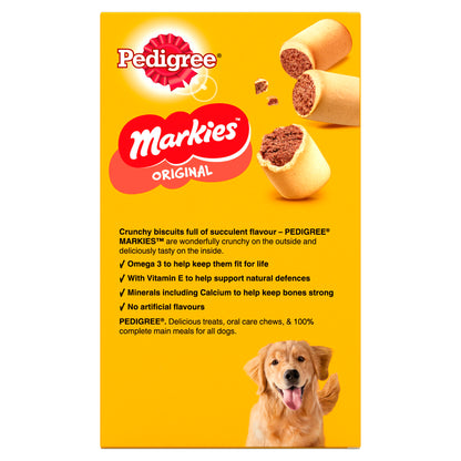 Pedigree Markies Original dog treat packaging with a yellow background