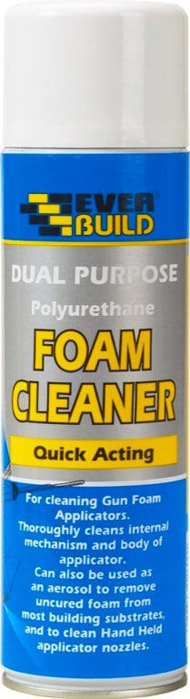 Can of Everbuild Dual Purpose Foam Cleaner with blue and yellow label.