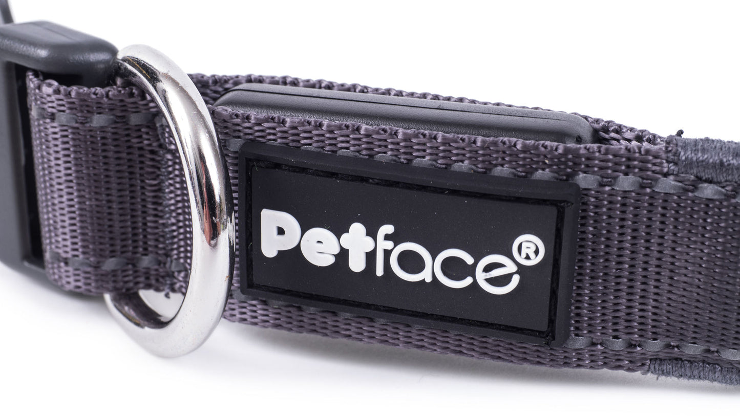 Gray dog collar with a visible 'Petface' logo on a white background