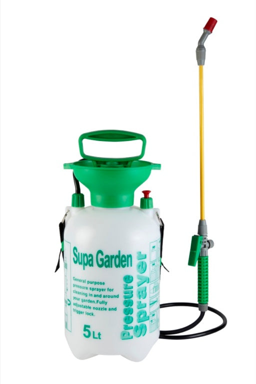 SupaGarden 5 Litre pressure sprayer with green handle and adjustable lance | UK garden chemical applicator and watering tool