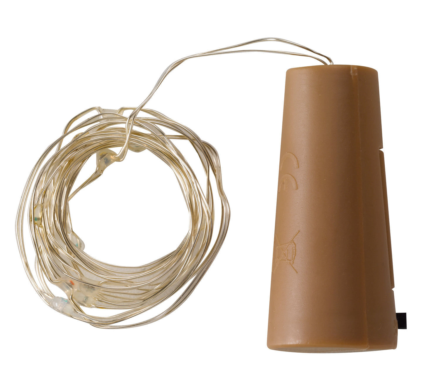 String lights attached to a plastic cork