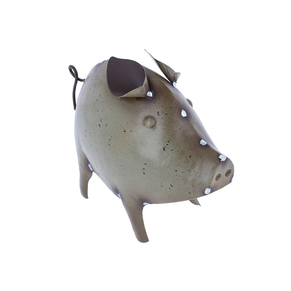 Decorative pig figure with brown ears on a white background