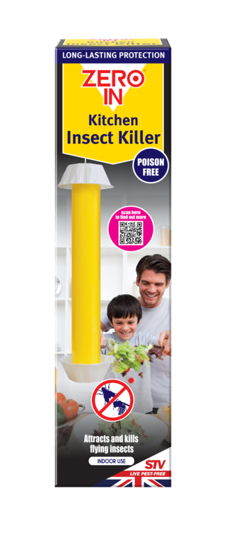 ZERO IN Kitchen Insect Killer yellow sticky ribbon trap | Long-lasting poison free flying insect catcher for indoor UK use