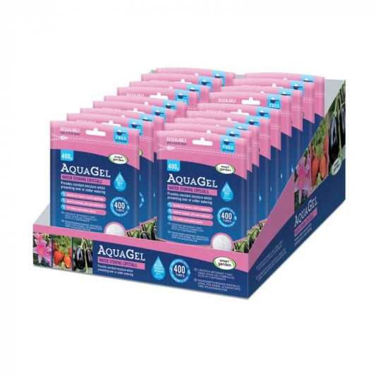 Display of AquaGel packages on a white background