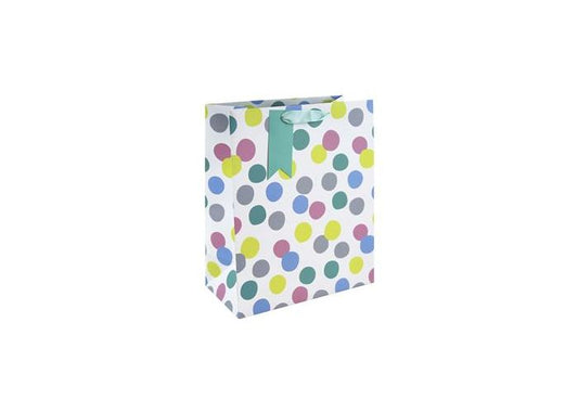 Colorful polka dot box on a white background