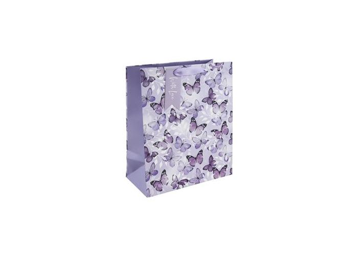 Gift bag with butterfly pattern on a white background