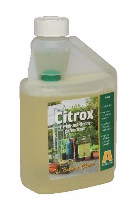 Citrox garden cleaner bottle with label on a white background