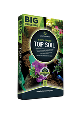 Growmore top soil packaging with gardening imagery on a white background