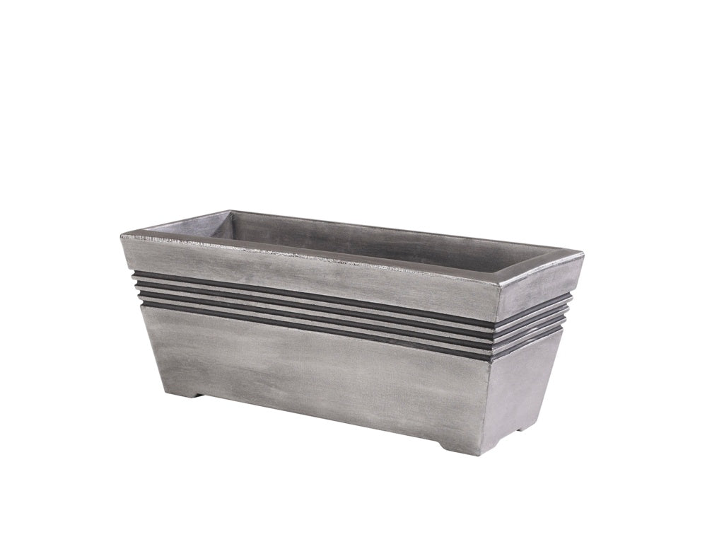 Rectangular silver grey fibreclay planter with stripe detail | Tapered trough garden plant pot UK
