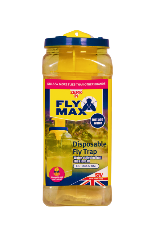 Fly Max disposable fly trap packaging on a white background