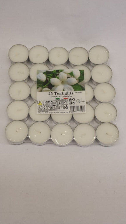Pack of 25 tealights with a visible brand label on a white background