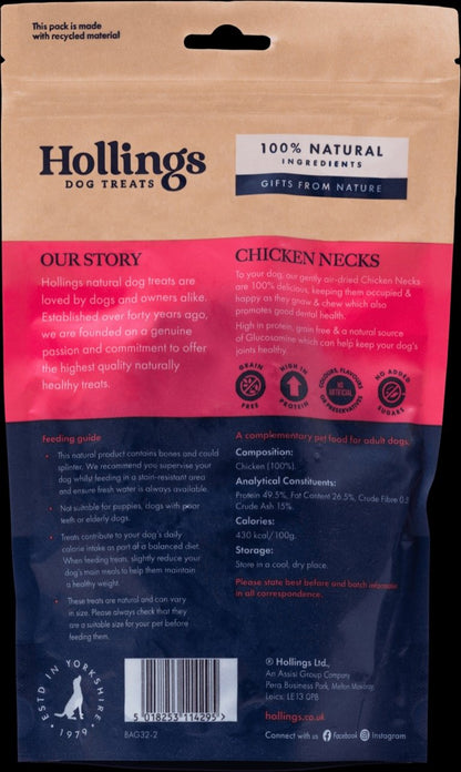 Hollings 100% Natural Chicken Necks 120g on a black background
