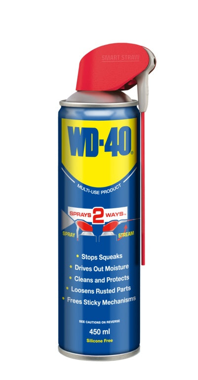 WD-40 multi-use product can with red cap on a white background