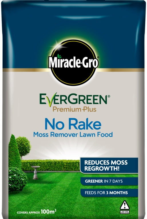 Miracle-Gro EverGreen No Rake Moss Remover Lawn Food packaging on a white background