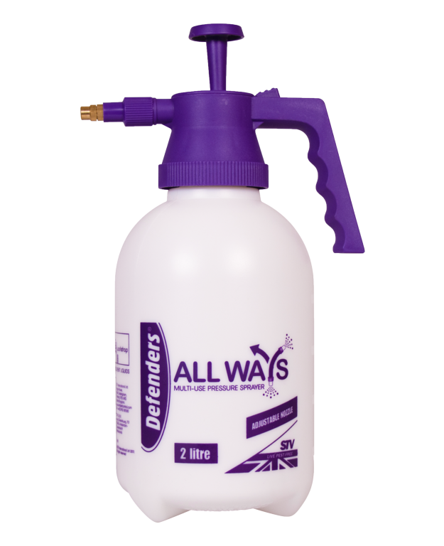 White spray bottle with purple nozzle and 'All Ways' branding on a white background