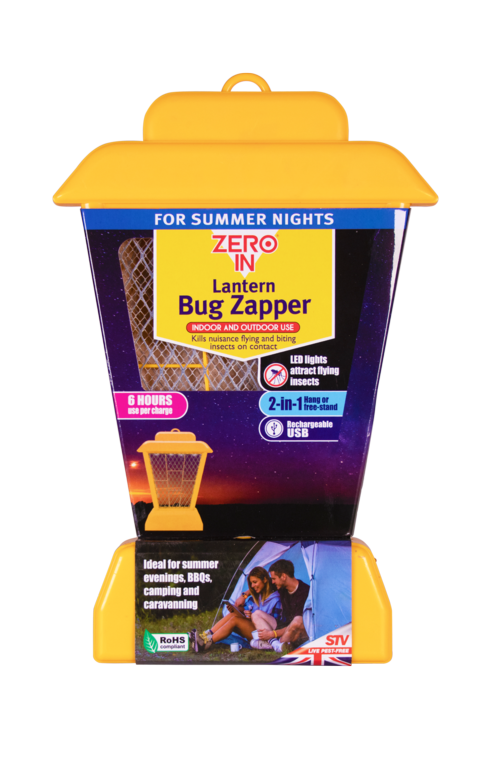 ZERO IN USB Rechargeable Lantern Bug Zapper | Yellow 2-in-1 hang or free-stand insect killer for UK camping and BBQs