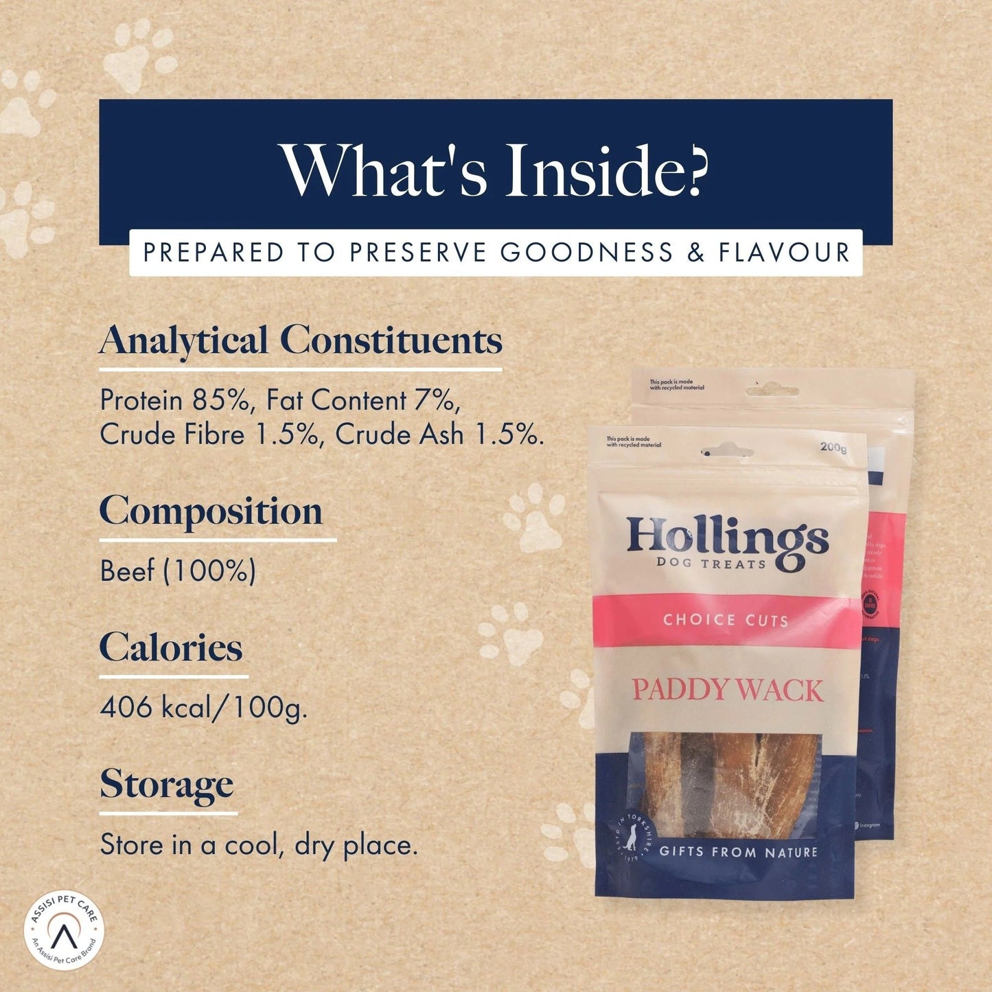Ingredients and information for Hollings Paddywack 200g
