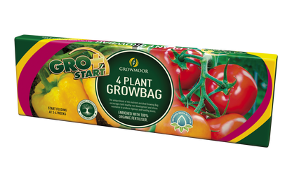 Growbag packaging with images of vegetables on a white background