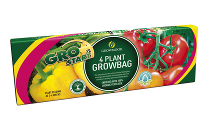 Gro-Start 4 Plant Growbag packaging with images of vegetables on a white background
