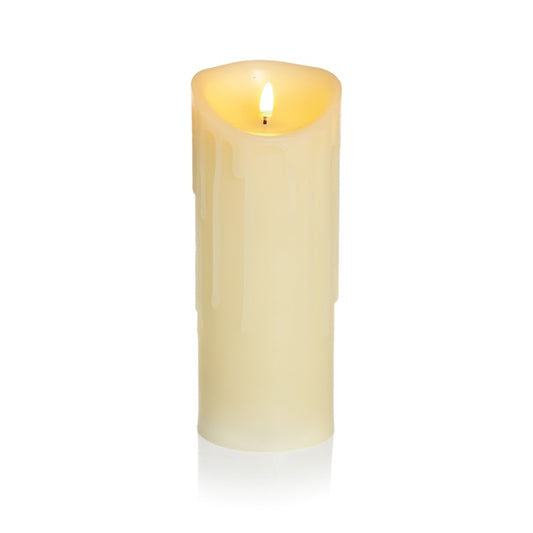 Beige LED candle with flame on a white background