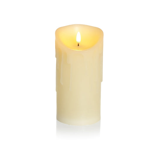 White candle with a lit wick on a white background