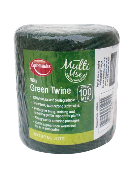 Roll of green twine with Ambassador branding on a white background
