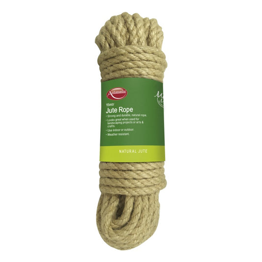 Jute rope with a green label on a white background