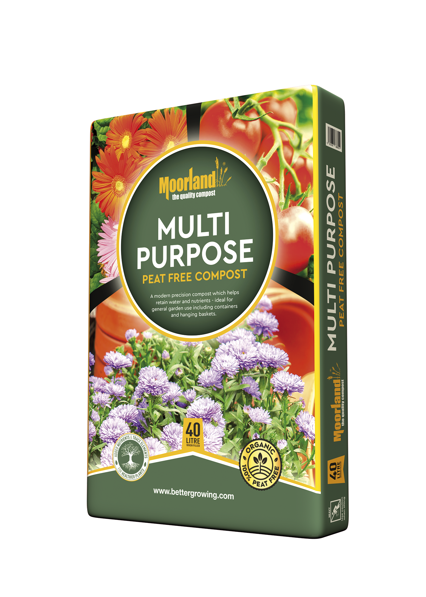 Box of Moorland Multi Purpose Peat Free Compost with gardening imagery on a white background