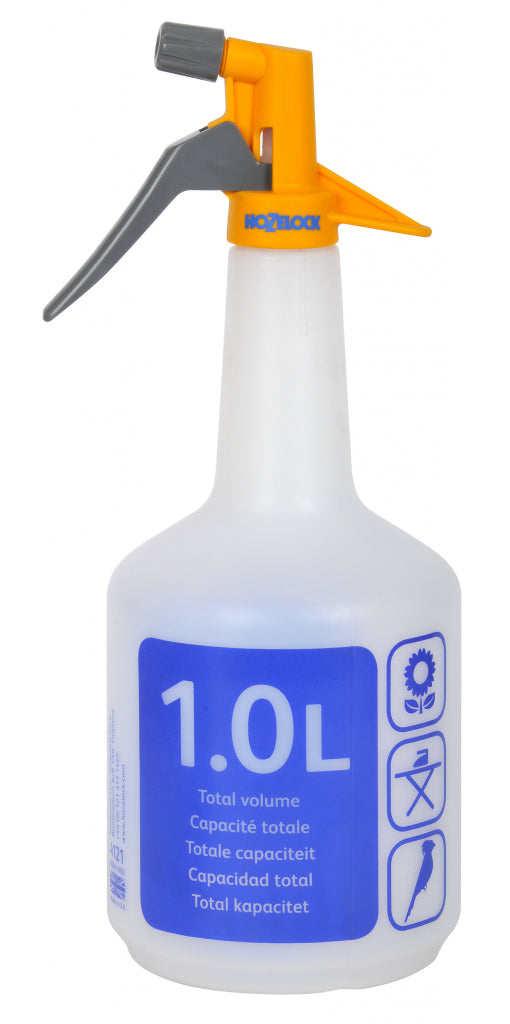 Spray bottle with a blue label indicating 1.0L capacity on a white background