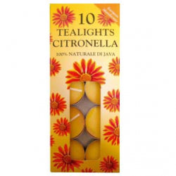 Pack of 10 Citronella tealights with floral design on packaging