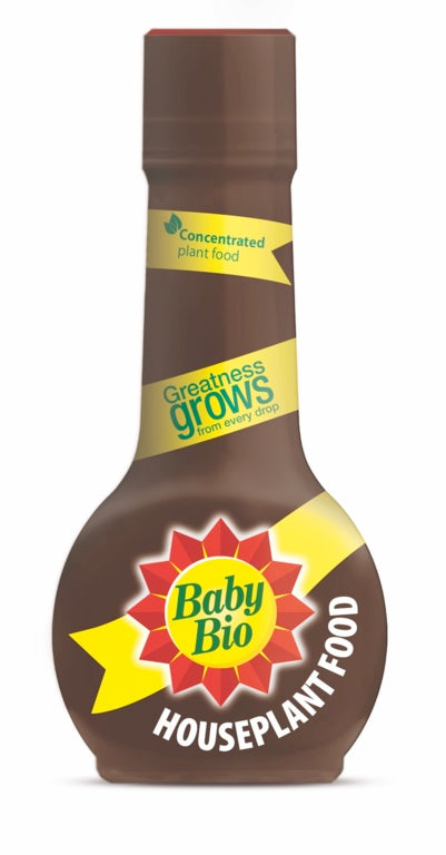 Baby Bio houseplant food bottle on a white background