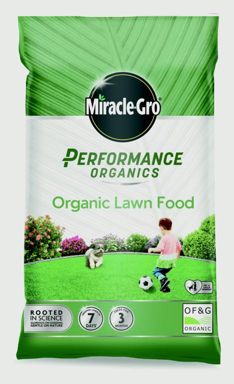 Package of Miracle-Gro Performance Organics Organic Lawn Food on a white background