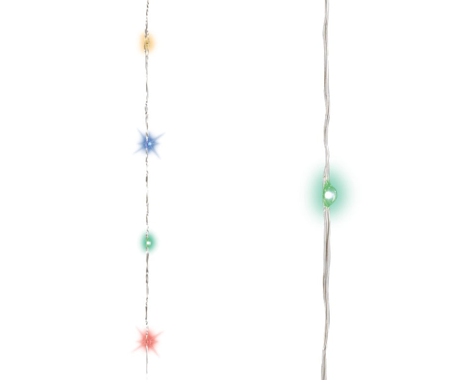 String of colorful lights on a white background