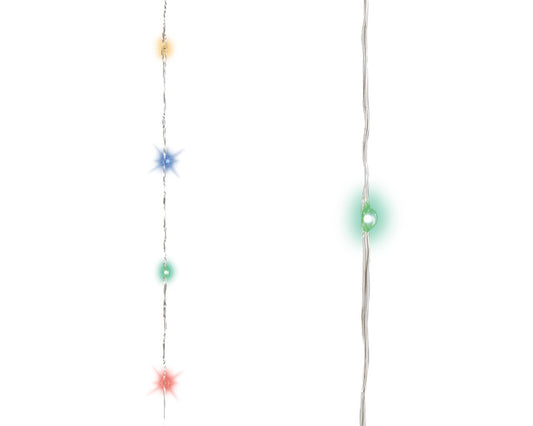 String of colorful lights on a white background