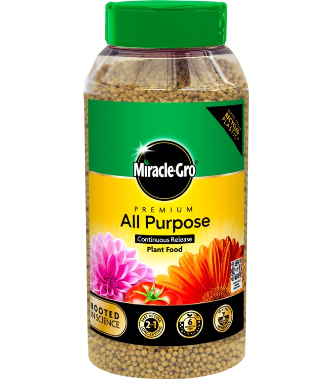 Miracle-Gro premium all-purpose plant food container on a white background