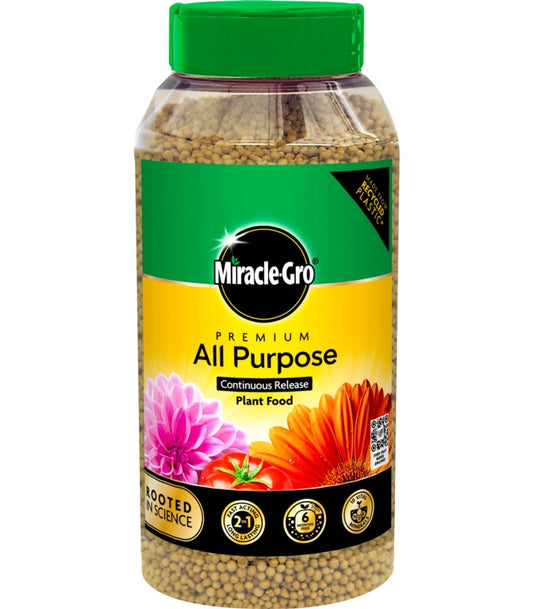 Miracle-Gro premium all-purpose plant food container on a white background