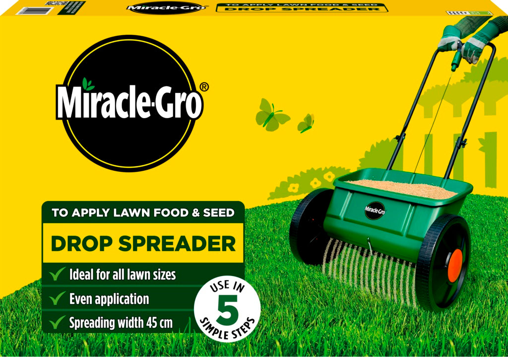 Miracle-Gro Drop Spreader 45cm width | Hand-pushed lawn food and seed applicator | UK lawn care equipment