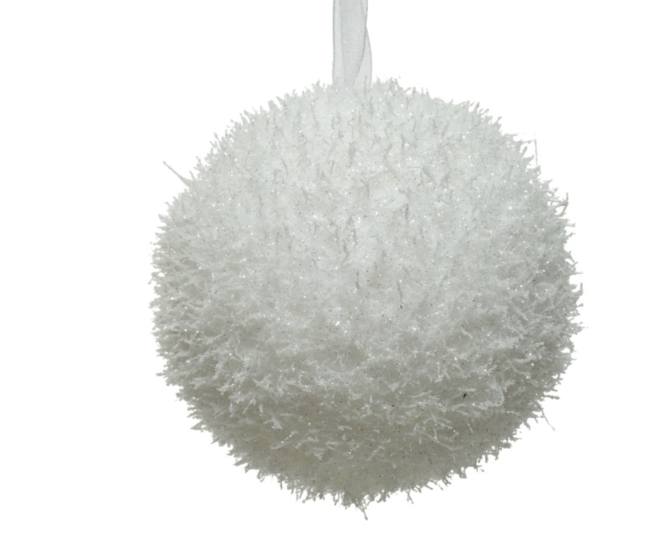 White textured spherical ornament on a white background