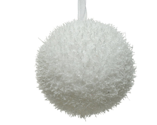 White textured spherical ornament on a white background