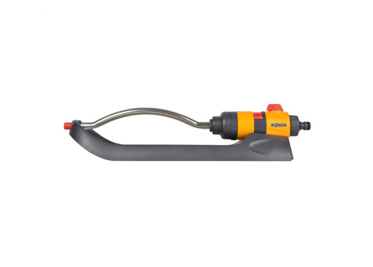 Metallic tool with a curved design and red and black accents on a white background